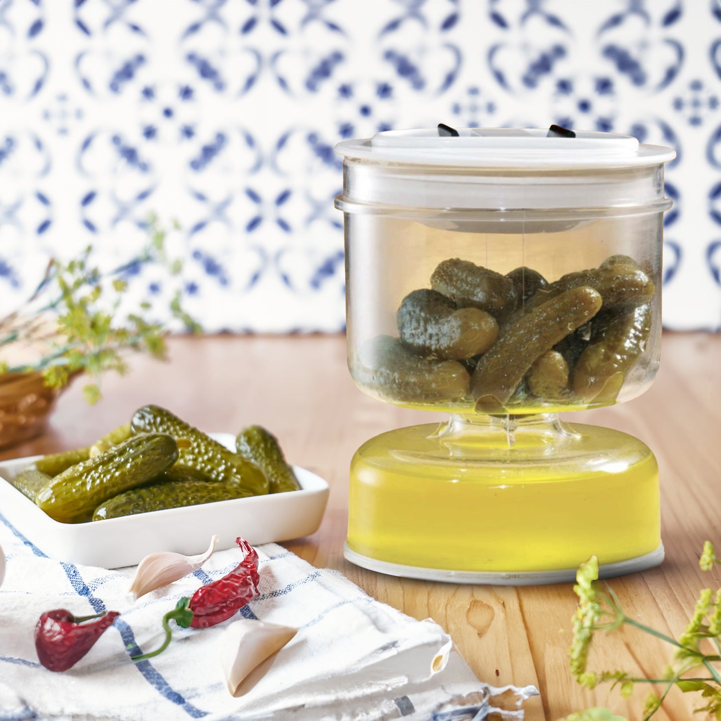 Convenient Pickle and Olive Jar with Fork